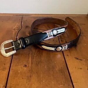 Nocona Belt Co. Men’s Western Black/Brown Leather Belt with Silver Buckle